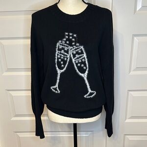 LOFT Black Sweater with Champagne Glass Design